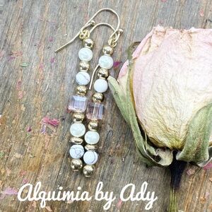 Gold and White howlite Earrings